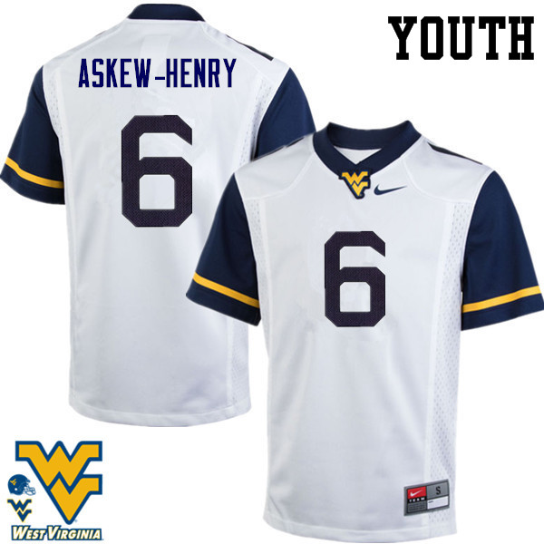 Youth #6 Dravon Askew-Henry West Virginia Mountaineers College Football Jerseys-White - Click Image to Close